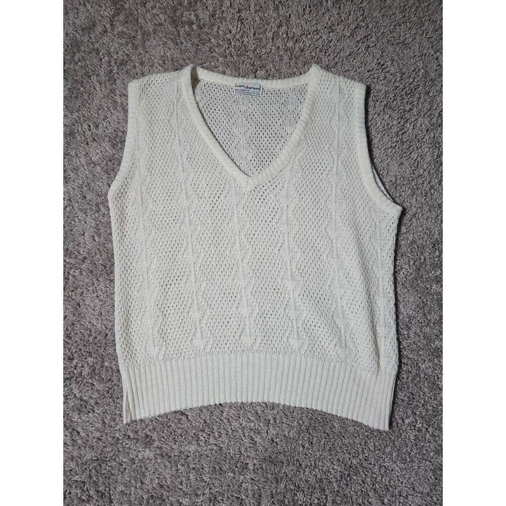 Nan Dorsey Sweater Vest Vintage 100% Acrylic Sleeveless Cream Off White